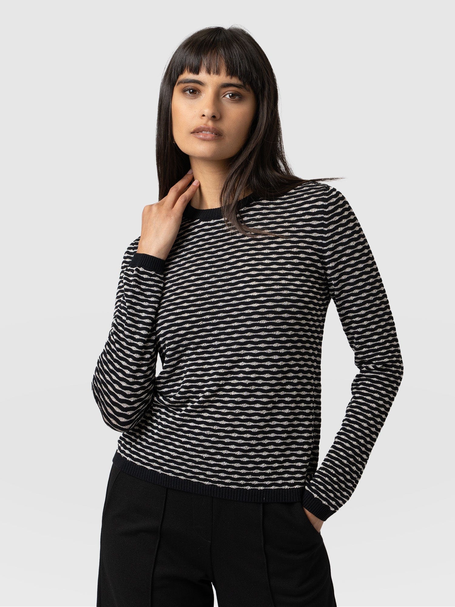 Jolie Wave Sweater Black/Cream - Women's Jumpers | Saint + Sofia® UK